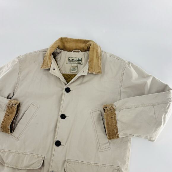 Vintage LL Bean Chore Coat Mens Size Large Beige Cotton Barn Jacket 90s Outdoor - Picture 2 of 13